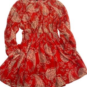 Zara Red Paisley Long Sleeve Dress